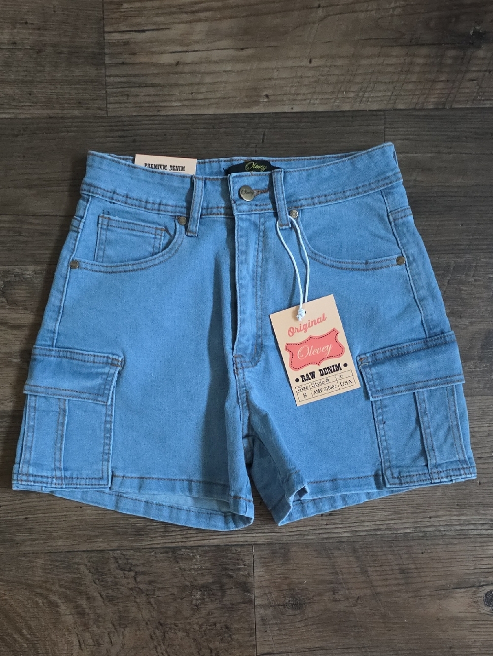 Original OLEVEY Blue Denim Shorts With Cargo Pockets